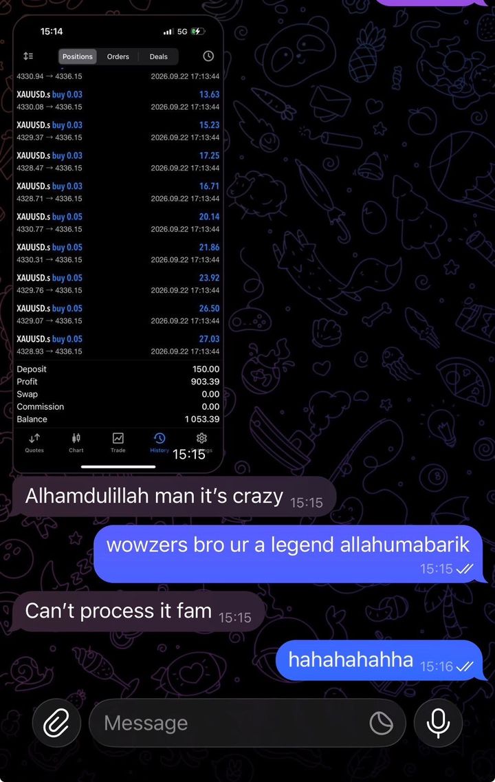 BFX Trades member sharing their trading account screenshot with the message "it is crazy"