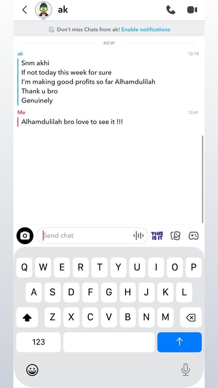 Message from a BFX Trades member saying they are making good profits and thanking the team
