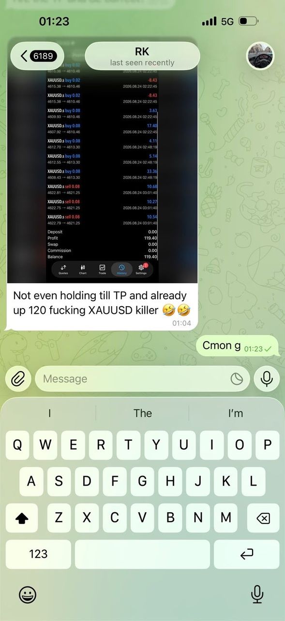 Telegram message from a BFX Trades member saying they were already up on XAUUSD before take profit