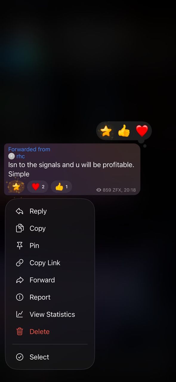 Telegram message from a BFX Trades member saying to follow the signals